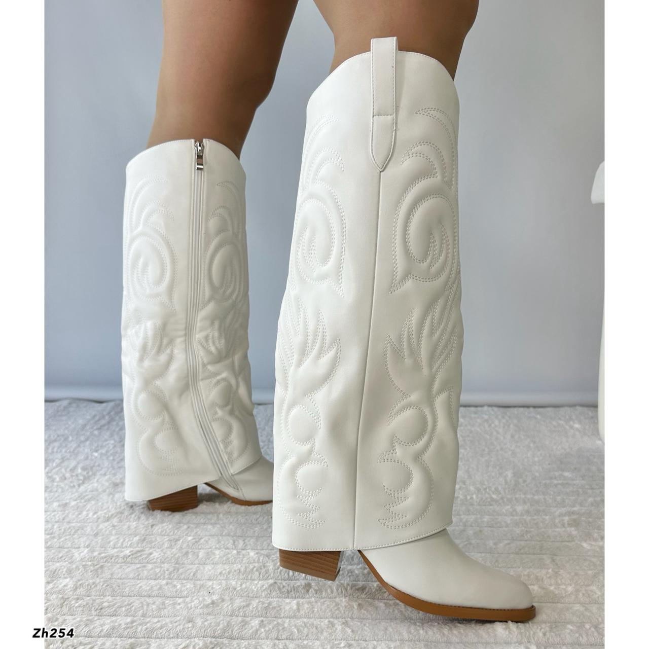Bota texana blanco doblez tacon 7cm HX3157-B9545